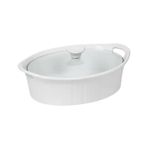 Casserole Dish with Lid, 2.5 qt Capacity, Stoneware, French White, Dishwasher Safe: Yes - pack of 2