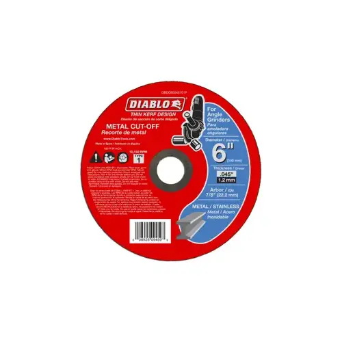 Cut-Off Wheel, 6 in Dia, 0.04 in Thick, 7/8 in Arbor, Aluminum Oxide Abrasive