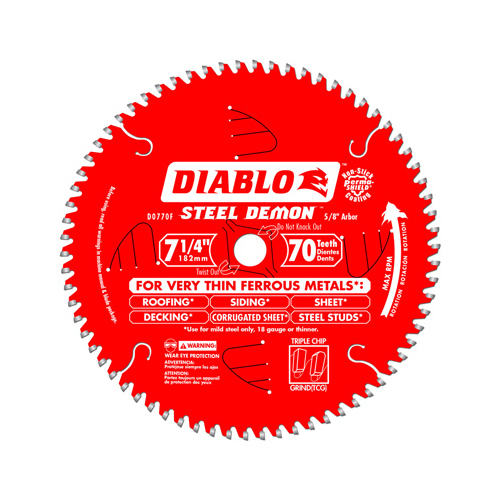 Steel Demon Circular Saw Blade, 7-1/4 in Dia, 5/8 in Arbor, 70-Teeth, TiCo Cutting Edge Perma-Shield