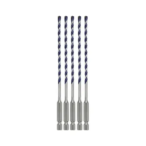 Hammer Drill Bit Set, 5/32 in Dia, 6 in OAL, Milled Flute, 5/32 in Dia Shank, Hex Shank - pack of 5