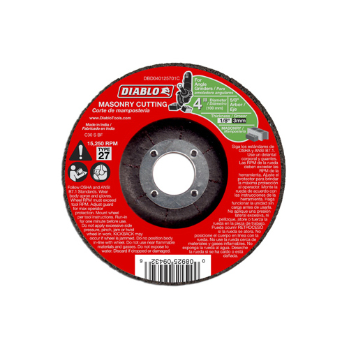 Cut-Off Wheel, 4 in Dia, 1/8 in Thick, 5/8 in Arbor, Aluminum Oxide Abrasive