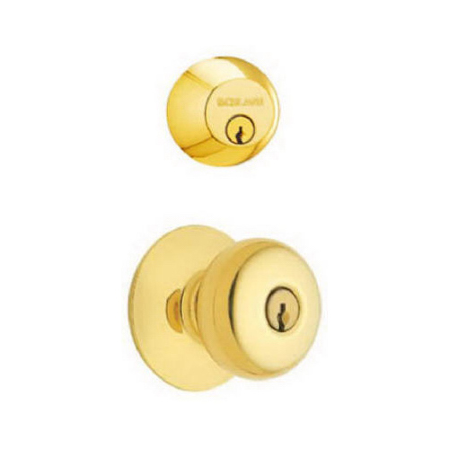 Plymouth Series Knob Lockset, 2 Grade, Keyed Alike Key, Polished Brass, 2-3/8 x 2-3/4 in Backset