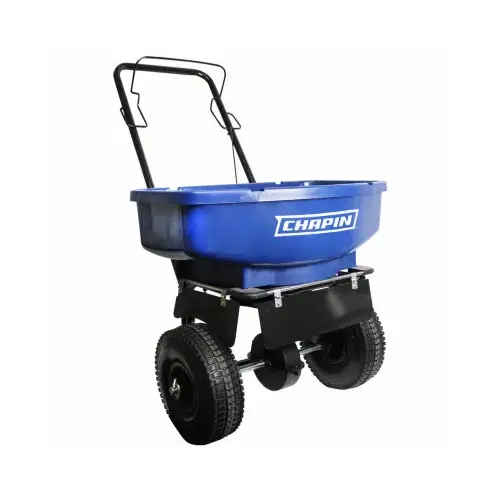 Chapin 81008A Salt and Ice Melt Spreader, 80 lb Capacity, Steel Frame, Poly Hopper, Pneumatic Wheel