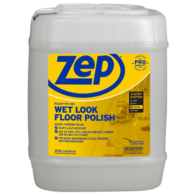 ZEP ZUWLFF5G Floor Finish, 5 gal Can, Liquid, Mild Ammonia, Milky White