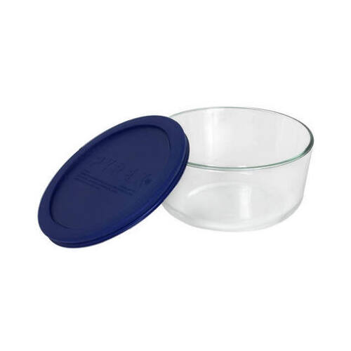 Storage Plus Bowl, 4 Cups Capacity, Glass/Plastic, Navy Blue - pack of 4