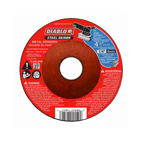 Steel Demon Grinding Disc, 4-1/2 in Dia, 7/8 in Arbor, Ceramic Abrasive