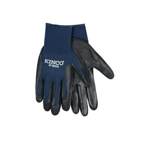 Kinco 1890-M High-Dexterity Work Gloves, Men's, M, Knit Wrist Cuff, Nitrile Coating, Nylon Glove, Gray/Navy Blue
