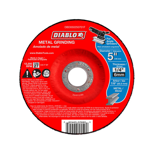 Grinding Wheel, 5 in Dia, 1/4 in Thick, 7/8 in Arbor, Aluminum Oxide Abrasive