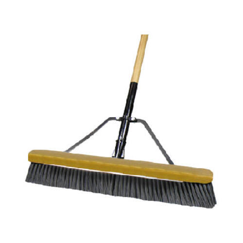 Push Broom, 24 in Sweep Face, Poly Fiber Bristle, Wood Handle