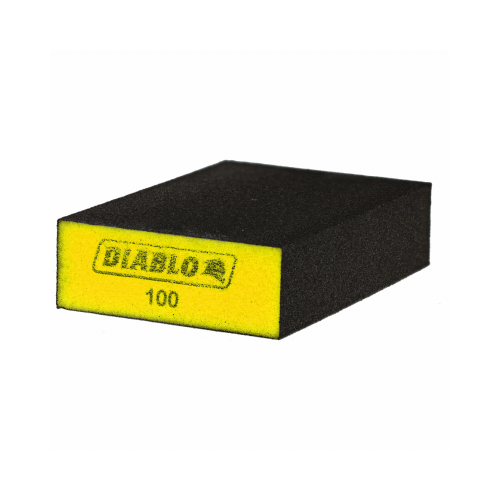 Sanding Sponge, 5 in L, 3 in W, 100 Grit, Fine, Aluminum Oxide Abrasive Black/Yellow