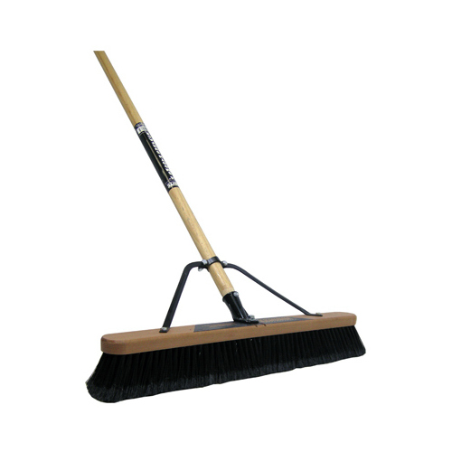 Push Broom, 24 in Sweep Face, 3-1/8 in L Trim, Polypropylene Bristle, Bolt-On, Wood Handle, Black