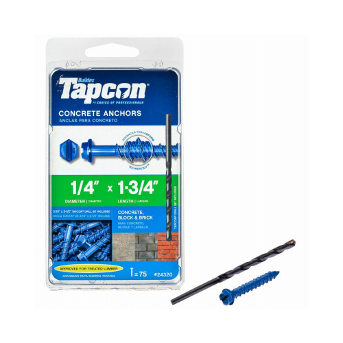 Buildex Tapcon 24320 Screw Anchor, Hex Drive, Steel, Climaseal, 75 PK - pack of 75