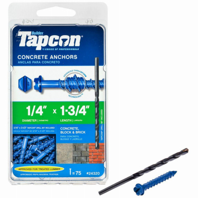 Buildex Tapcon 24320 Screw Anchor, Hex Drive, Steel, Climaseal, 75 PK - pack of 75