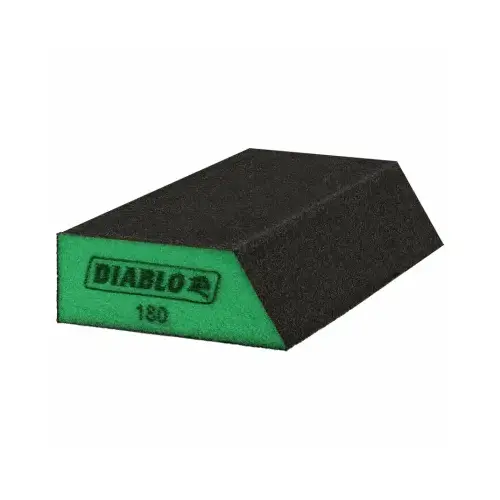 Sanding Sponge, 5 in L, 3 in W, 180 Grit, Ultra Fine, Aluminum Oxide Abrasive Black/Green - pack of 4