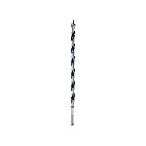 Auger Drill Bit, 3/4 in Dia, 17-1/2 in OAL, Open-Faced Flute, 7/16 in Dia Shank, Hex Shank Blue