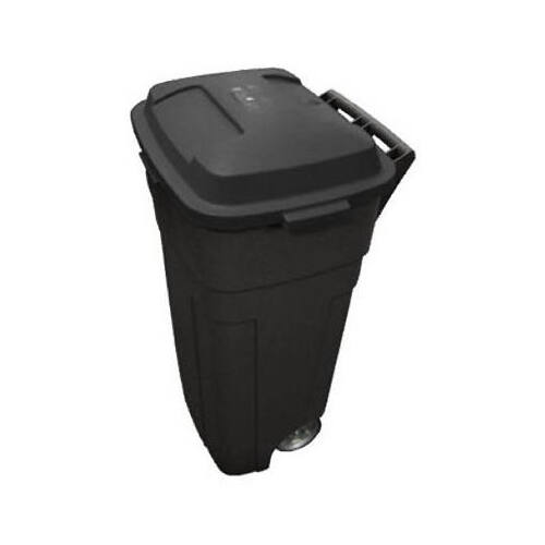 Roughneck Wheeled Trash Can, 34 gal Capacity, Resin, Black, Detached Lid Closure