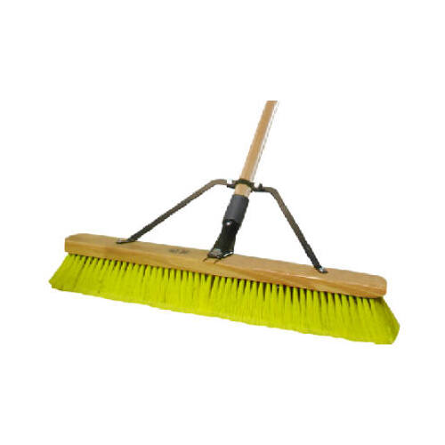 00 Push Broom, 24 in Sweep Face, Polypropylene Bristle, Wood Handle Yellow