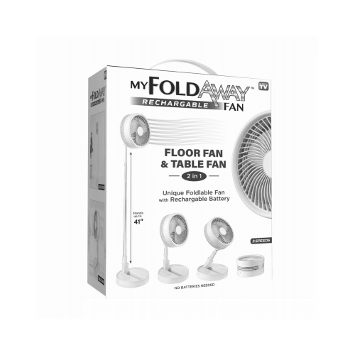 Bell + Howell 7039 MY FOLDAWAY 2-in-1 Rechargeable Floor and Table Fan, 3 V, Plastic Housing Material, White