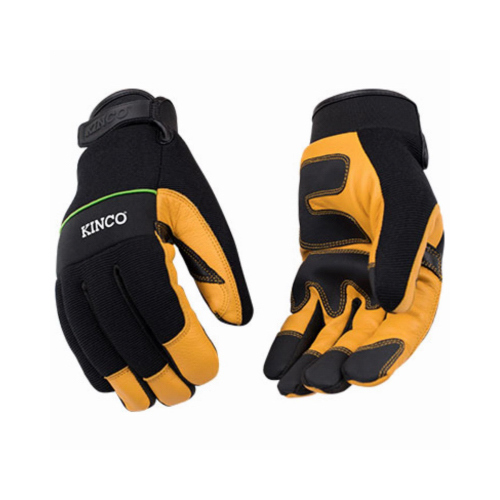 KincoPro 102-M Safety Gloves, Men's, M, Wing Thumb, Hook and Loop Cuff, Polyester/Spandex Back, Gold