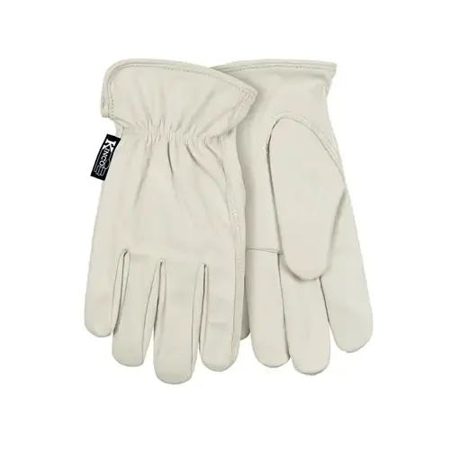 Driver Gloves, Men's, XL, Keystone Thumb, Easy-On Cuff, Grain Goatskin Leather, Pearl