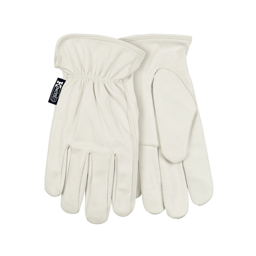 Driver Gloves, Men's, L, Keystone Thumb, Easy-On Cuff, Grain Goatskin Leather, Pearl