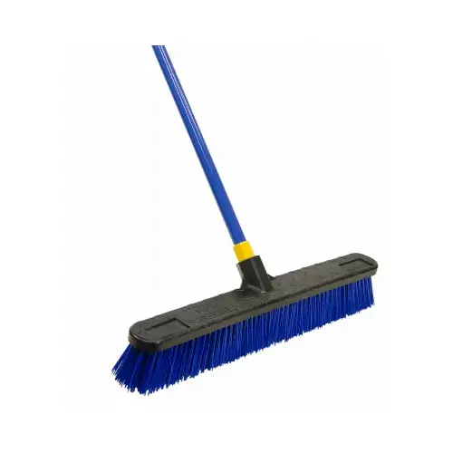 Rough Surface Push Broom, 24 in Sweep Face, Poly Fiber Bristle, Steel Handle Blue