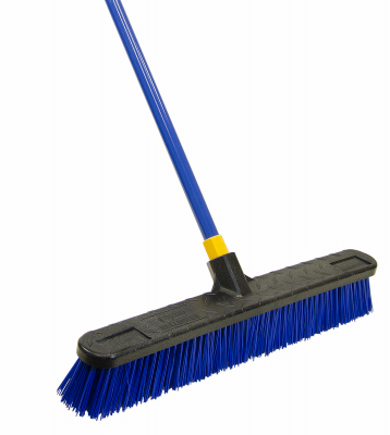 QUICKIE 599 Rough Surface Push Broom, 24 in Sweep Face, Poly Fiber Bristle, Steel Handle Blue