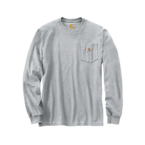 CARHARTT K126-HGY-LRG-REG Pocket T-Shirt, Long-Sleeves, Heather Gray, Large