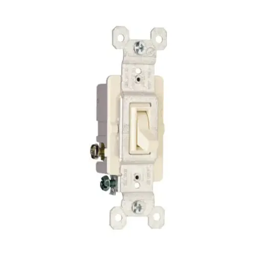 Toggle Switch, 15 A, 120 VAC, 3-Position, Side Wire Terminal, Light Almond