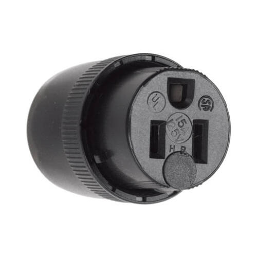 Straight Blade Connector, Black, 2-Pole/3-Wire, 15A, 125-Volt