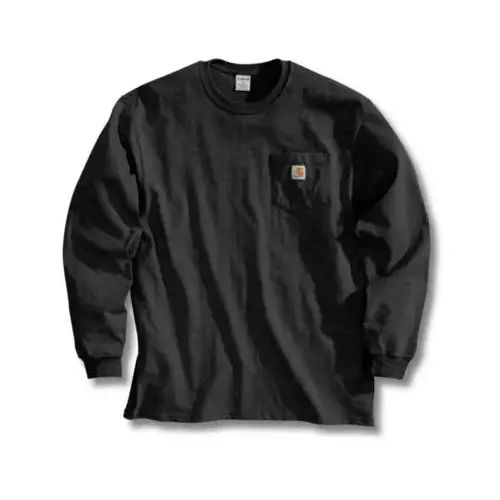 CARHARTT K126-BLK-XL-REG Pocket T-Shirt, Long-Sleeves, Black, XL