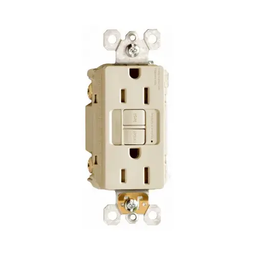 PASS & SEYMOUR 1597NTLTRICCD4 radiant Nightlight/GFCI Receptacle, 2 -Pole, 15 A, 125 VAC, Back, Side Wiring, Ivory