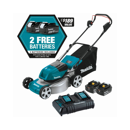 MAKITA U.S.A. INC XML03CM1 36-Volt (18V X2) LXT Cordless Lawn Mower Kit, Brushless Motor, 18-In. Wide, 4 Batteries + Charger