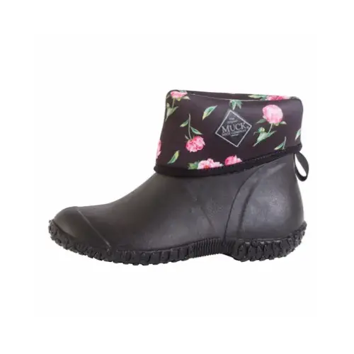 MUCK BOOT COMPANY WM2-1ROS-BLK-080 Muckster II Mid Height Waterproof Shoes, Black/Gray with Rose Print, Women's 8