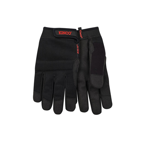 KINCO INTERNATIONAL 2011-S Pro Work Gloves, Poly Spandex, Synthetic Suede, Black, Men's S