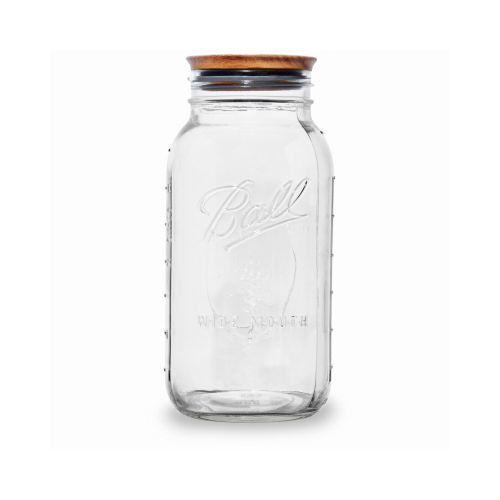 RUBBERMAID INC/JARDEN 2167519 Wide-Mouth Mason Jar with Wood Storage Lid, 1/2 Gallon