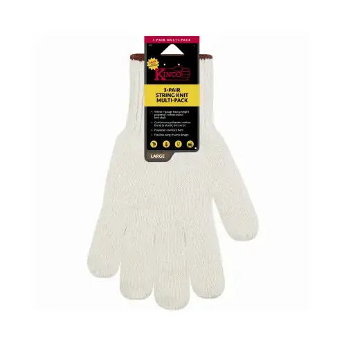 Polyester Gloves, White, Men's L - pack of 3