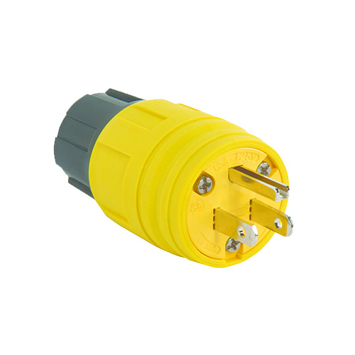 Watertight Plug, Yellow, 2-Pole, 15-Amp, 125-Volt