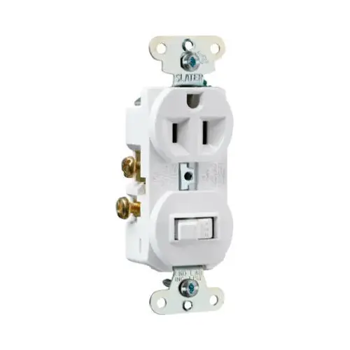 Combination Switch/Receptacle, 1 -Pole, 15 A, 120/125 V, NEMA: NEMA 5-15R, White