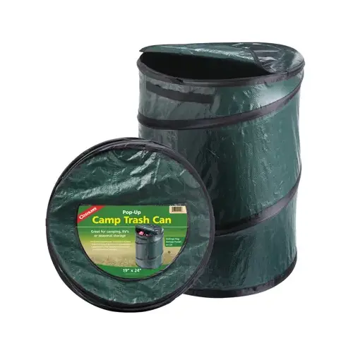 Camping Trash Can, Spring-Loaded Pop-Up, 19 x 24-In. Green