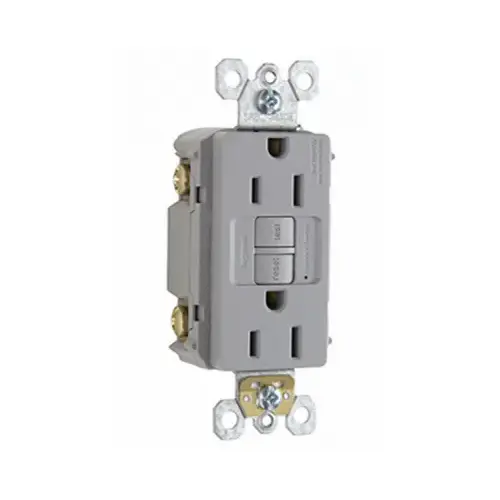 radiant GFCI Duplex Receptacle, 125 V, 15 A, NEMA: NEMA 5-15R, Gray