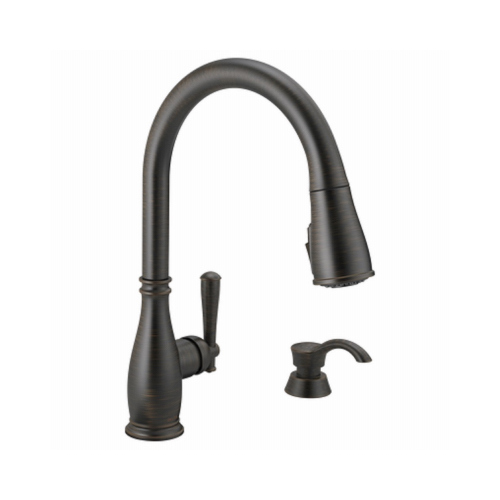 Delta Faucet 19962Z-RBSD-DST Charmaine Single Handle, High Arc Kitchen Faucet, Pull-Down Spray, ShieldSpray Technology, Soap Dispenser, Venetian Bronze