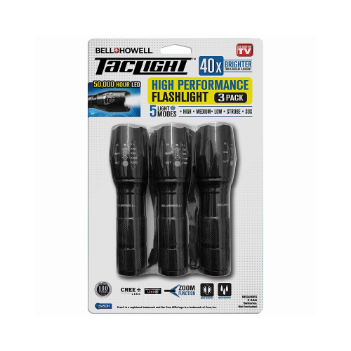 Taclight High-Performance LED Tactical Flashlight, 5 Modes & Zoom Function  pack of 3
