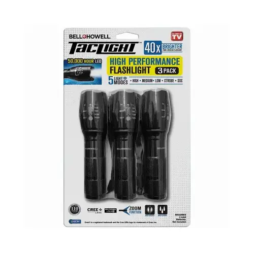 EMSON DIV. OF E. MISHON 7000 Taclight High-Performance LED Tactical Flashlight, 5 Modes & Zoom Function - pack of 3