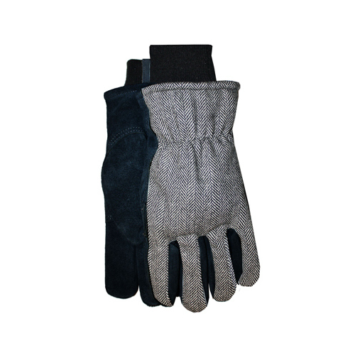 Herringbone Plaid Gloves, Thinsulate Lined, Leather Palm, Wool Back, Women's L