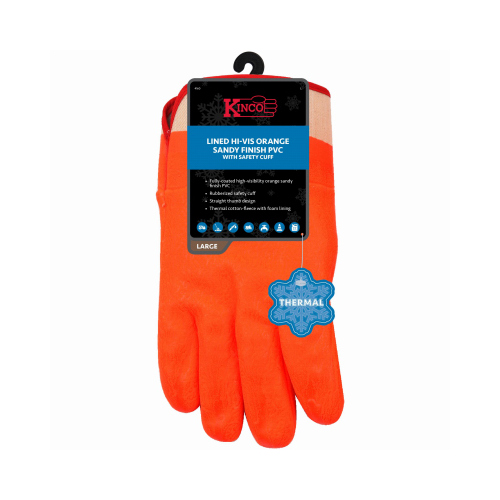 Thermal Lined PVC Gloves, Sandy Finish, Hi-Viz Orange, Men's L