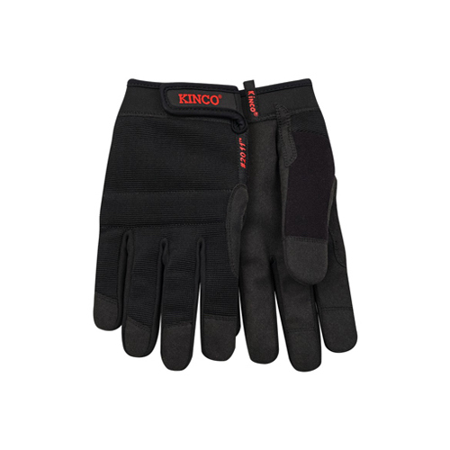 KINCO INTERNATIONAL 2011-L Pro Work Gloves, Poly Spandex, Synthetic Suede, Black, Men's L