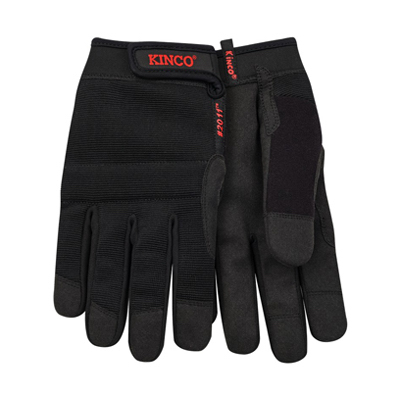 KINCO INTERNATIONAL 2011-L Pro Work Gloves, Poly Spandex, Synthetic Suede, Black, Men's L