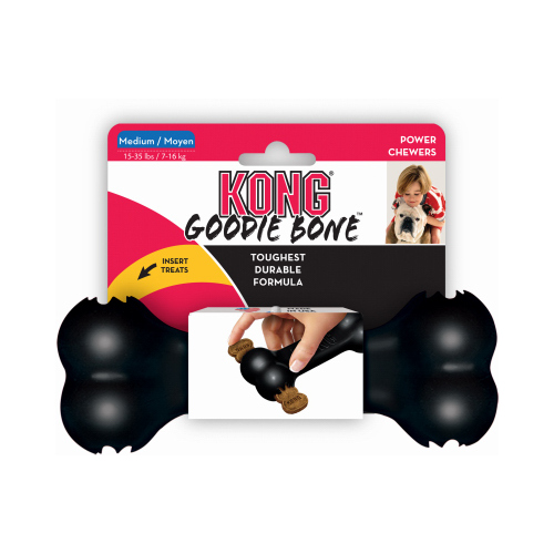 Goodie Bone Dog Toy, Black Rubber, For Power Chewers, 7-In.