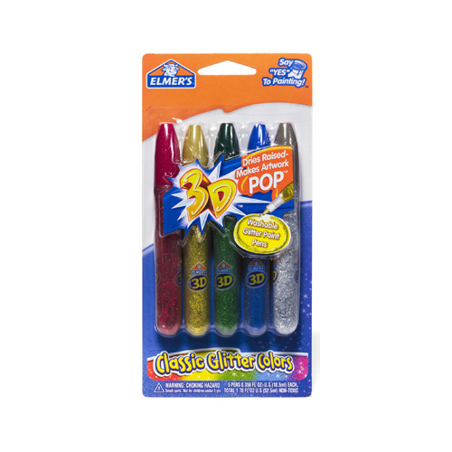 Elmer's Products, Inc. E642 3D Glitter Paint Pens, Washable pack of 5